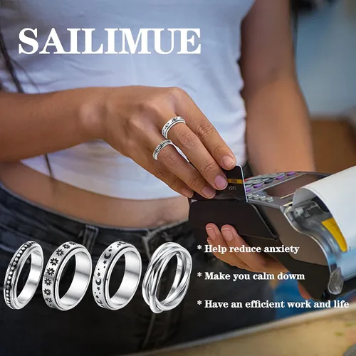 Miniatura 6 de SAILIMUE 4689 piezas de anillos de ansiedad para mujeres y hombres, anillo giratorio de acero inoxidable para la ansiedad, cuentas de flores, sol