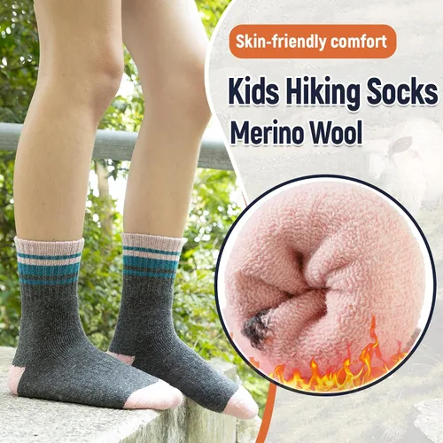 Miniatura 8 de Calcetines de senderismo de lana merino para niños y niñas, calcetines térmicos cálidos para botas de invierno, 6 pares