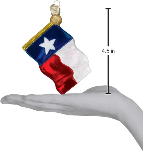 Miniatura 3 de Old World Christmas Adornos: Adornos soplados de vidrio de la bandera del estado de Texas para el árbol de Navidad (36045)