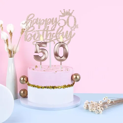 Miniatura 5 de Decoraciones de 50 cumpleaños para mujer, que incluyen banda y corona de 50 cumpleaños, adorno para pastel y velas, regalos de 50 años para mujer