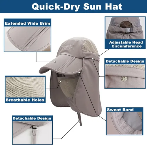 Miniatura 6 de Surblue Sombrero de pesca con solapa para el cuello, protección UV, protección UV, UPF50+