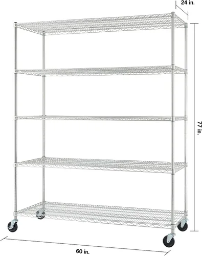 Miniatura 3 de Trinity Basics TBFC-0931 - Estantería de alambre ajustable de 5 niveles con ruedas para organización de cocina, almacenamiento de garaje, cuarto