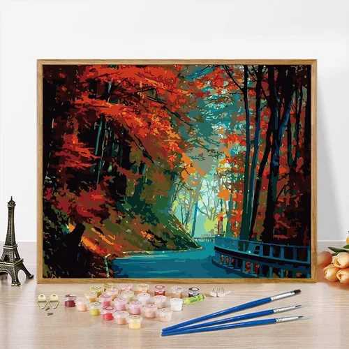 Miniatura 3 de FILASLFT Kit de Pintura por Números para Adultos, Pintura por Números de Sendero Forestal para Adultos Principiantes, Pintura de Hoja de Arce por