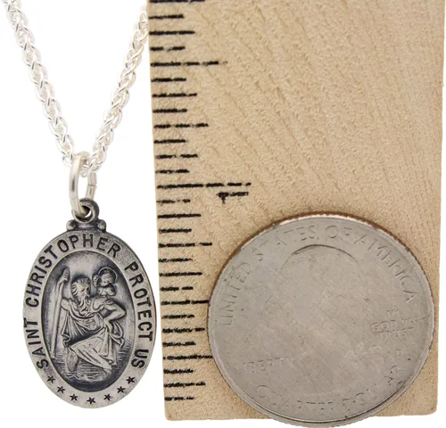 Miniatura 12 de Collar con medalla de St Christopher – Medallón oval de plata de ley y cadena – Grabado personalizado – Caja de regalo