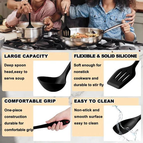 Miniatura 4 de E-far Juego de 10 utensilios de cocina de silicona, juego de utensilios de cocina resistentes al calor para utensilios de cocina antiadherentes