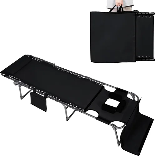 Miniatura 13 de MUPATER Silla de bronceado con agujero facial, tumbona de patio con respaldo ajustable de 5 posiciones, almohada y bolsillo extraíbles, tumbona