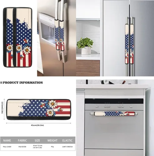 Miniatura 2 de Juego de 6 fundas para manijas de puerta con diseño de margaritas y flores americanas, 4 de julio, Día de la Independencia, fundas para manijas