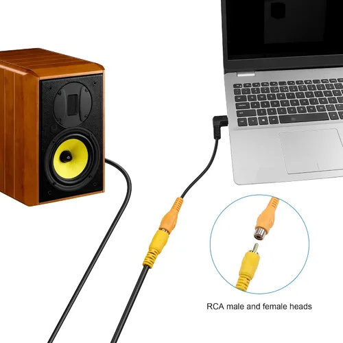 Miniatura 4 de Cable corto TS a RCA de 1/8 pulgadas, paquete de 2 conectores macho mono de 0.138 in en ángulo recto a RCA hembra adaptador de audio para altavoces