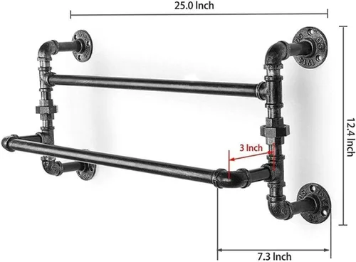 Miniatura 2 de Toallero para toallas, toallero retro con doble toallero, estante de ducha montado en la pared, estilo industrial, tubería de hierro, estantes