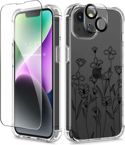 Miniatura 69 de GVIEWIN - Funda floral para iPhone 14 de 6.1 pulgadas, protector de pantalla + protector de lente de cámara, no se amarillenta, a prueba de golpes