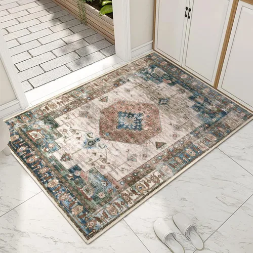 Miniatura 17 de Collive Tapete lavable para puerta de interior, antideslizante, alfombra de entrada retro de 20 x 32 pulgadas, tapete de entrada de absorción Multi