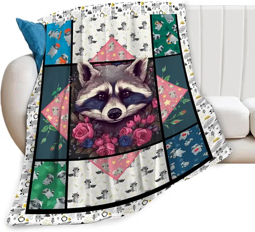 Manta de mapache lindo, manta de mapache ultra suave y acogedora manta de forro polar para regalo, manta de felpa mullida para niños, adolescentes,