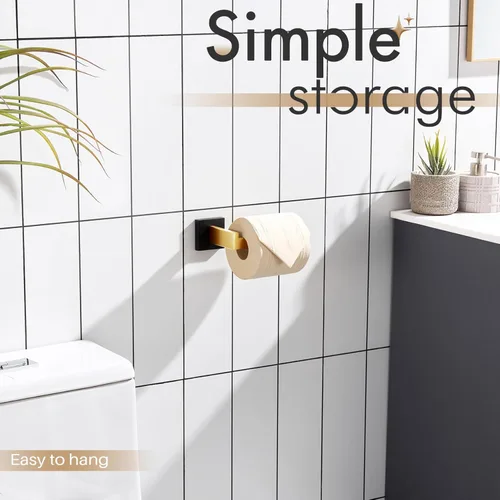 Miniatura 5 de KOKOSIRI Portarrollos de papel higiénico montado en la pared para baños, herrajes para baño, acero inoxidable T-304, negro mate y dorado B2003GDK