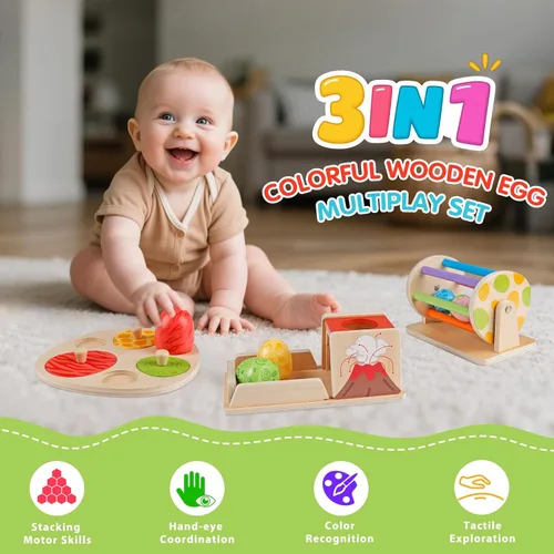 Miniatura 2 de Juguetes Montessori para niños de 6 meses, juguetes de madera para bebés de 6, 7, 8, 9 meses de edad, juguete de bola de huevo de dinosaurio