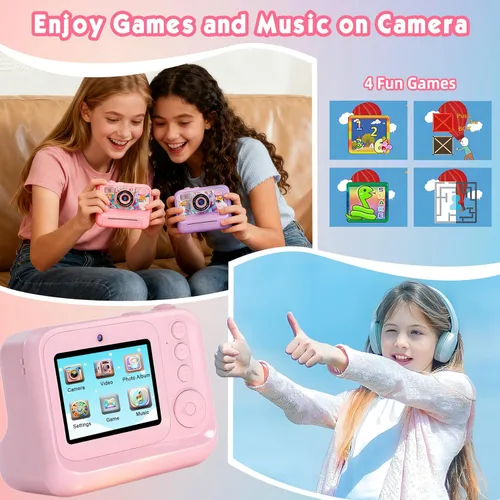 Miniatura 7 de Cámara para niños, Cámara de impresión instantánea mejorada, Cámara digital selfie dual delantera y trasera con videos de 1080P, juguete de viaje