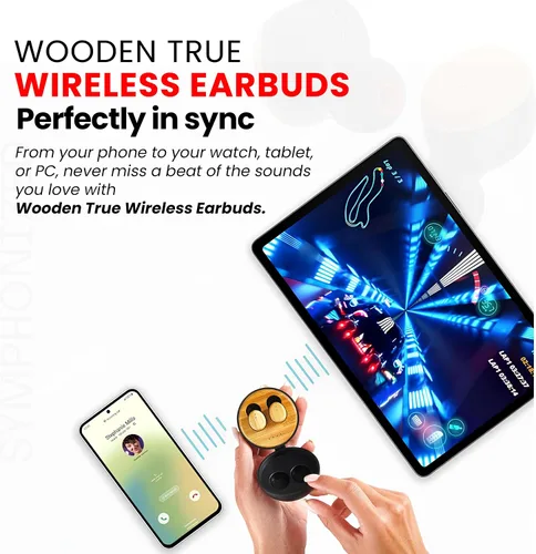 Miniatura 4 de Symphonized Auriculares inalámbricos de madera con graves profundos, 35 horas de reproducción de sonido 3D. Cancelación de ruido con micrófono.