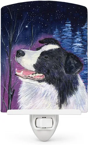 Caroline's Treasures SS8369CNL Starry Night Border Collie - Luz nocturna de cerámica compacta, con certificación UL, ideal para dormitorio, baño,