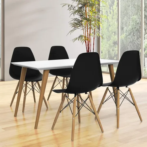 Miniatura 8 de Giantex Juego de 2 sillas de comedor negras, sillas de comedor modernas de mediados de siglo premontadas con patas de madera, sillas de cocina sin