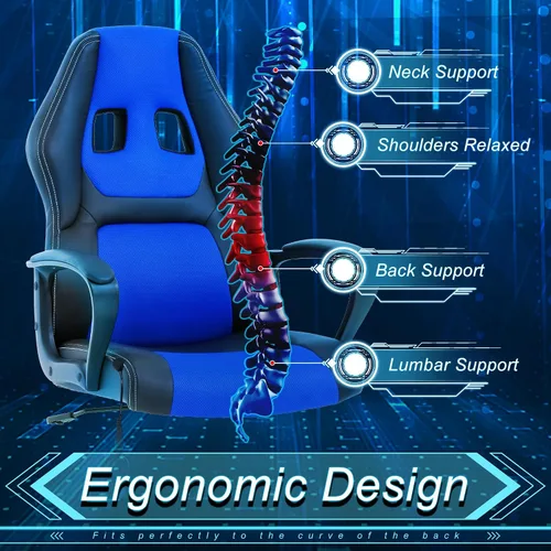 Miniatura 4 de Silla Gamer - Silla ergonómica de masaje para juegos, silla de escritorio de cuero azul para adultos y niños