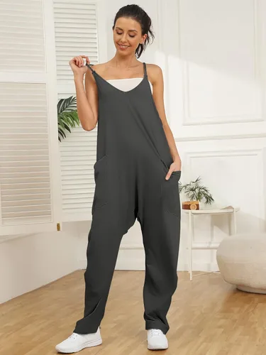 Miniatura 3 de AUTOMET Overol casual de verano para mujer, sin mangas, holgado, tirantes delgados, overoles holgados con bolsillos 2023