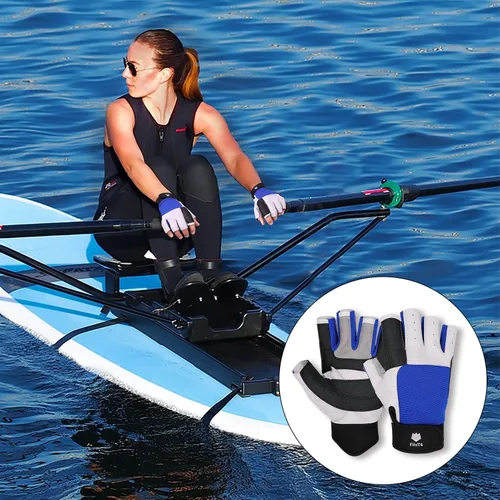 Miniatura 6 de FitsT4 Sports Guantes de vela de 3/4 dedos y agarre, ideales para vela, yate, remo, kayak, pesca, deportes acuáticos para hombres y mujeres Azul