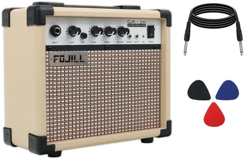 Miniatura 8 de Fojill Amplificador de guitarra eléctrica de 20W, amplificador de práctica pequeño portátil de viaje mini con conector de auriculares de 3.5, Naranja