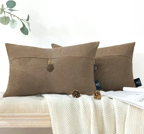 Miniatura 16 de Funda decorativa de lino Phantoscope para almohadones, con botón, 18" x 18