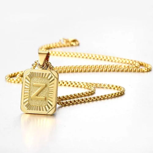 Miniatura 5 de Trendsmax - Collar con colgante de letra inicial para hombre y mujer chapado en oro amarillo cadena de acero inoxidable A Z 22 pulgadas