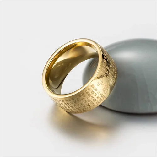 Miniatura 4 de Anillo budista grabado con sutra de corazón chino de acero inoxidable para hombre