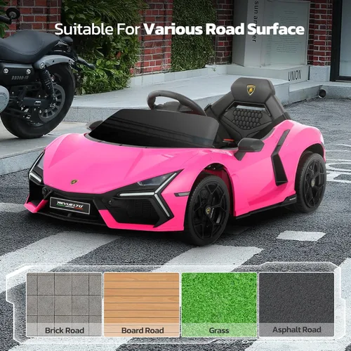 Miniatura 7 de ELEMARA Lamborghini con licencia Auto de Paseo con puerta de tijera, coche eléctrico para niños con control remoto, coche de 12 V para niños con Rosa
