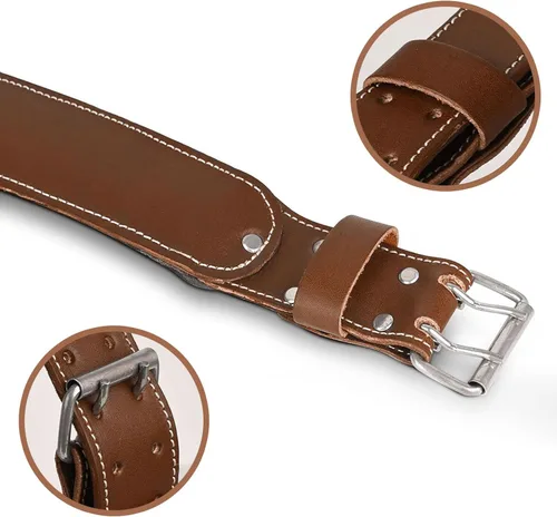 Miniatura 3 de LAUTUS Cinturón de trabajo acolchado cónico de 3 pulgadas en cuero curtido aceitado pesado 32 a 45 pulgadas Marrón Marrón Fits 30 to 46 waist