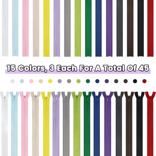 Miniatura 2 de DOITEM - Cremalleras invisibles para costura, 45 unidades de 10 pulgadas, cremalleras invisibles de nailon multicolor para coser y manualidades, 15