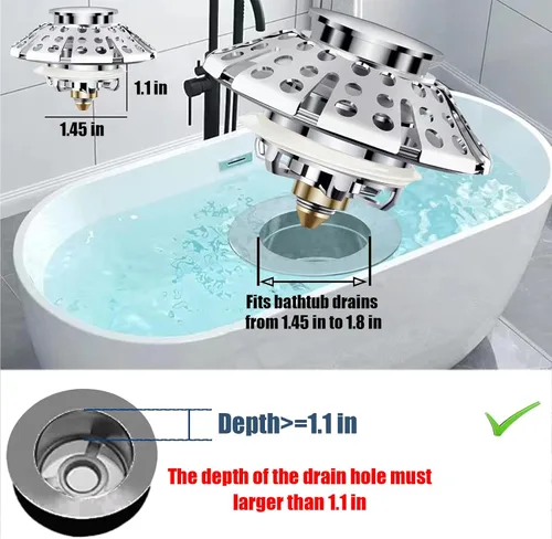 Miniatura 2 de AzWzz Tapón de drenaje de bañera, tapón de bañera desplegable con cubierta de drenaje de bañera, universal para drenaje de bañera de 1.45 a 1.8