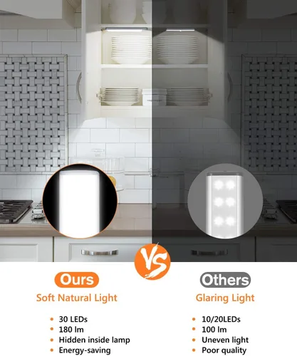 Miniatura 2 de Paquete de 2 lámparas de 30 luces LED con sensor de movimiento, ultradelgadas, inalámbricas y recargables, funcionamiento a batería, para usar Blanco