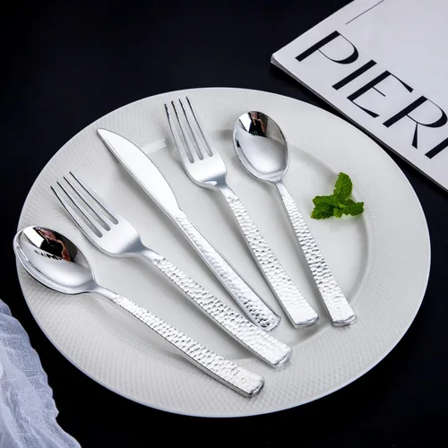 Miniatura 7 de Nervure 300 cubiertos de plástico plateado – cubiertos de plata desechables – Los utensilios de plástico martillado incluyen 100 tenedores, 100