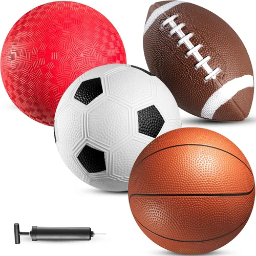 Miniatura 8 de Pelotas deportivas de 8.5 pulgadas para niños y niños pequeños, paquete de 4 pelotas inflables de goma multideporte, fútbol, baloncesto, pelota