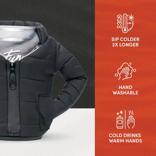 Miniatura 5 de Puffin - The Puffy Jacket - Enfriador de latas aislado de 12 oz I Botella de cerveza y soda aislante, mantiene las bebidas y bebidas frías - Negro
