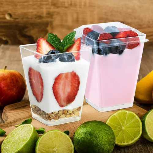 Miniatura 6 de SHOPDAY Vasos de postre de plástico de 5 onzas, paquete de 50 tazas pequeñas de parfait cuadrado transparente con cucharas, mini vasos de plástico