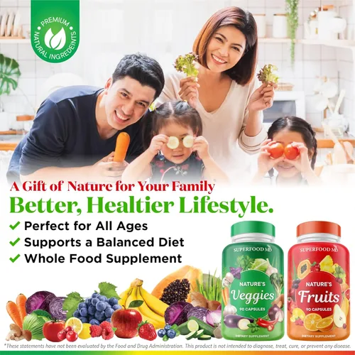 Miniatura 4 de Superfood 180 Cápsulas de Frutas y 180 Cápsulas de Verduras - Superalimentos Naturales de Alimentos Integrales - Mantiene los Niveles de Energía