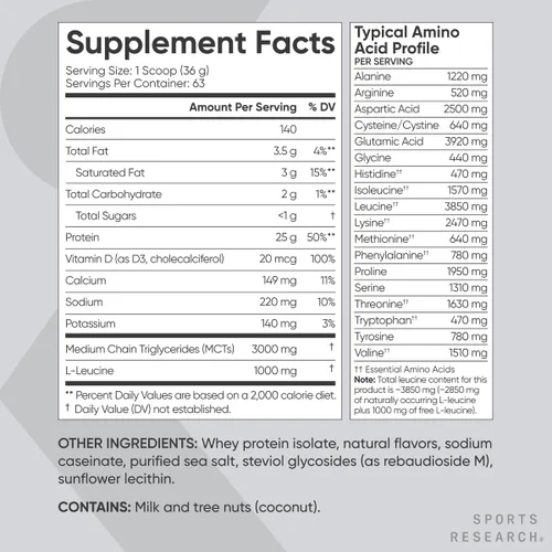 Miniatura 5 de Sports Research Proteína de suero - Polvo de proteína aislado de suero para nutrición deportiva para construcción muscular delgada y recuperación