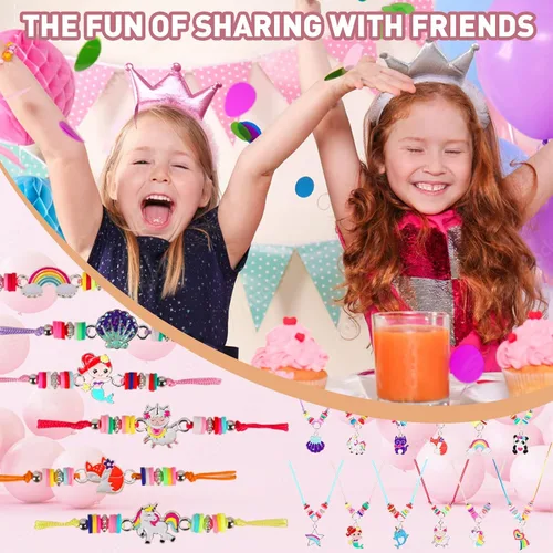 Miniatura 2 de MJartoria Juego de 24 pulseras y collares tejidos de amistad para niñas con dije de panda de unicornio, joyería de amistad, regalo de unicornio