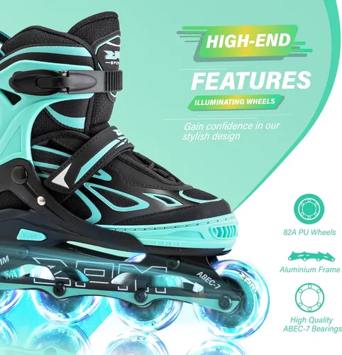 Miniatura 4 de 2PM SPORTS Vinal - Patines en línea ajustables intermitentes para niñas, todas las ruedas se iluminan, divertidos patines iluminadores para niños