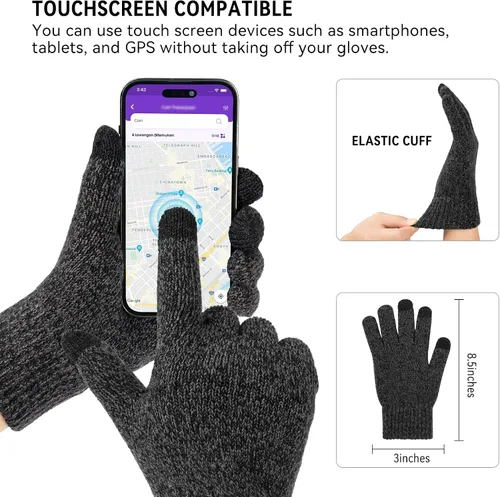Miniatura 15 de OZERO Juego de 3 piezas de gorro de invierno y bufanda para mujeres y hombres: guantes para pantalla táctil, gorro de punto, calentador de cuello