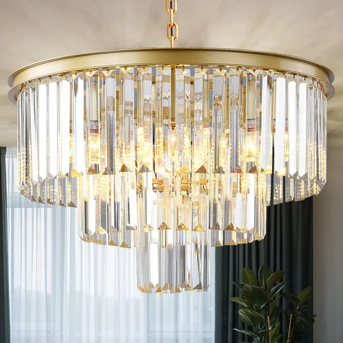 Miniatura 17 de Candelabro rectangular dorado de 31.5 pulgadas – Colgante de cristal moderno de lujo de 8 luces con altura ajustable, lámpara para comedor, isla