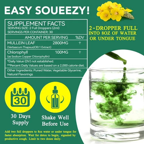 Miniatura 8 de Gotas de gordolobo para pulmones, extracto natural de hoja de gordolobo, gotas de gordolobo y clorofila para los pulmones, suplemento de apoyo