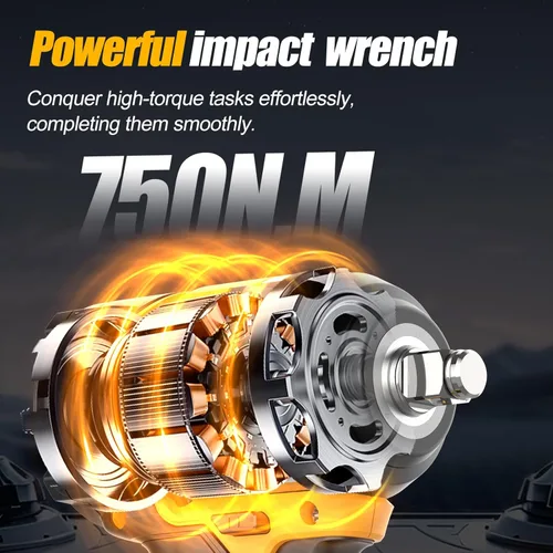 Miniatura 2 de Llave de impacto sin escobillas de 1/2 pulgada 750N.m (553 pies-libras) Pistola de impacto de alto par de 20 V con batería de 2 x 4.0 AH y cargador