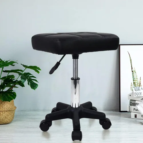 Miniatura 2 de FURWOO Taburete giratorio rectangular con ruedas, altura ajustable, silla giratoria para spa, salón de masaje, color negro