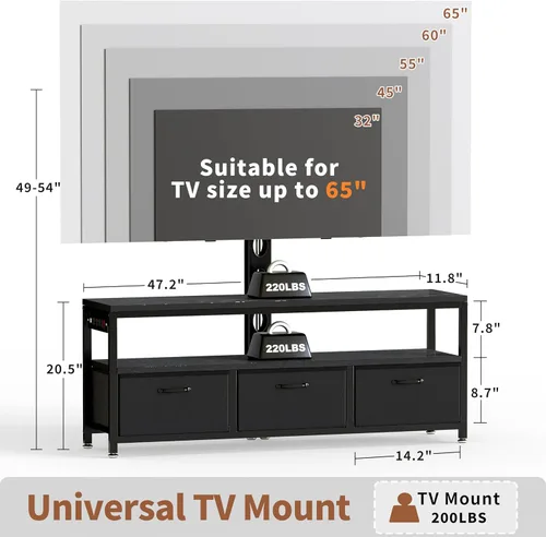 Miniatura 5 de JUSTOGO Soporte de TV con montaje y toma de corriente, soporte de TV con montaje y almacenamiento para sala de estar, centro de entretenimiento