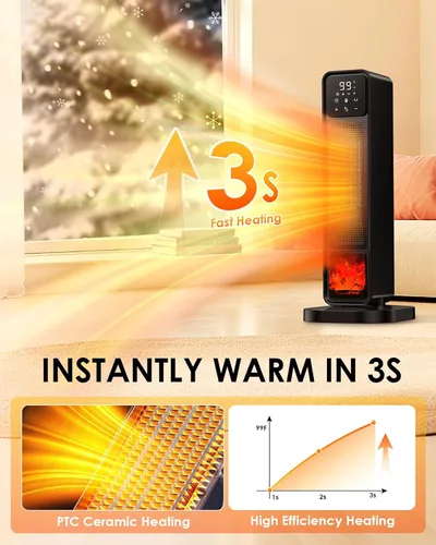 Miniatura 3 de Calentador de espacio 2026, calentador portátil de 1500 W con control remoto, calentador eléctrico de calefacción silenciosa para interiores, calor