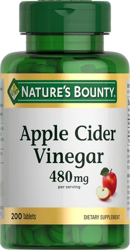 Nature's Bounty - Tabletas de vinagre de sidra de manzana, 480mg por porción, suplemento vegetariano a base de plantas, 200 tabletas